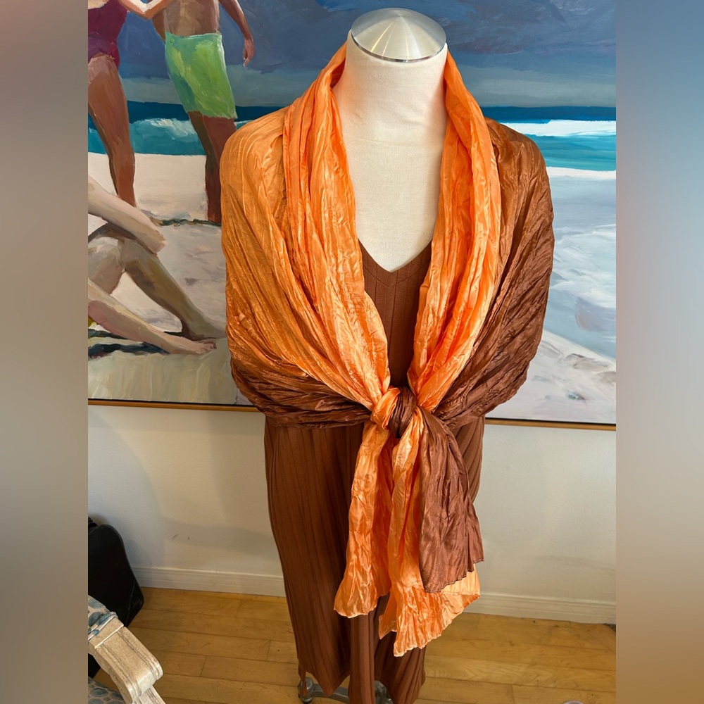 Crinkle-Wrap Brown and Orange Ombre Scarf Wrap Sarong